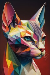 Colorful Creative Abstract Sphynx Cat Head, Contemporary Art, Rainbow Geometric Structures, Multicolor Poster, Pop Surrealism