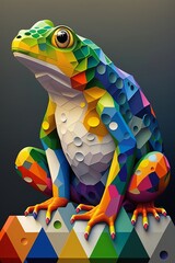 Colorful Creative Abstract Frog, Contemporary Art, Rainbow Geometric Structures Multicolor Poster Pop Surrealism