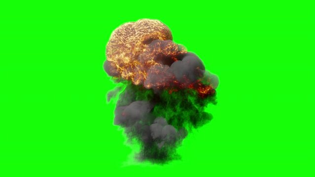 a giant explosion on a green background. animation of an explosion with fireball. big bomb explosion
