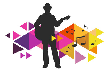 Music graphic with guitar player.