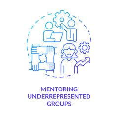 Mentoring underrepresented groups blue gradient concept icon. DEI initiative for workplace abstract idea thin line illustration. Isolated outline drawing. Myriad Pro-Bold font used