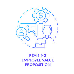 Revising employee value proposition blue gradient concept icon. DEI initiative for workplace abstract idea thin line illustration. Isolated outline drawing. Myriad Pro-Bold font used