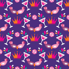 Carnival, Mardi Gras. Festive circus  clown,  rhomb ,mask seamless pattern for invitation,  poster, website background, wrapping, textile  Vector illustration