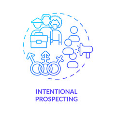Intentional prospecting blue gradient concept icon. Job offer. Diversifying pipeline of candidate abstract idea thin line illustration. Isolated outline drawing. Myriad Pro-Bold font used