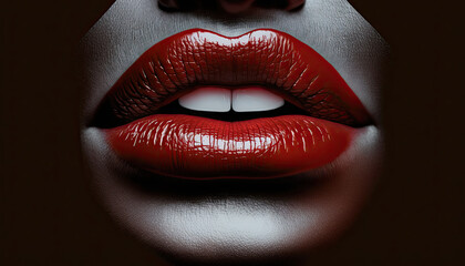 Sensual close-up of female lips with colored light. Generative AI