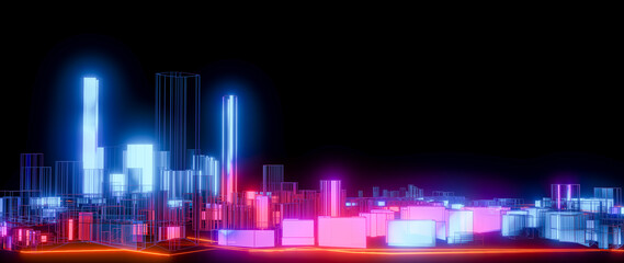 3D Rendering. Hologram Low poly city views. urban technology concepts.