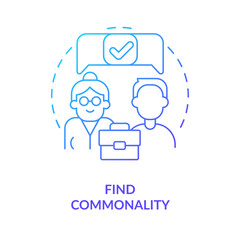 Find commonality blue gradient concept icon. Tip for younger managers with older employees abstract idea thin line illustration. Isolated outline drawing. Myriad Pro-Bold font used