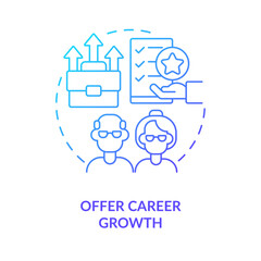 Offer career growth blue gradient concept icon. Tip for younger managers with older employees abstract idea thin line illustration. Isolated outline drawing. Myriad Pro-Bold font used