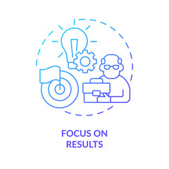 Focus on results blue gradient concept icon. Tip for younger managers with older employees abstract idea thin line illustration. Isolated outline drawing. Myriad Pro-Bold font used