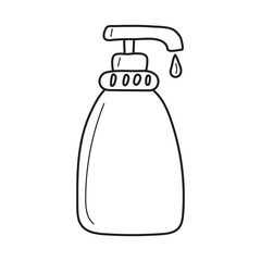 Bottle with Press Pump. The concept of disinfection. Pumping liquid soap from a bottle. Applying a moisturizing disinfectant. Hand sanitizer bottle, laundry gel, alcohol gel. Vector Illustration