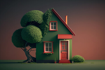 2d illustration of a sweet simple house on a colored background