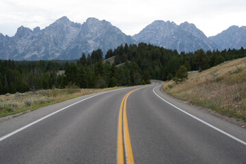 Fototapeta na wymiar The road towards Grand Teton National Park - USA
