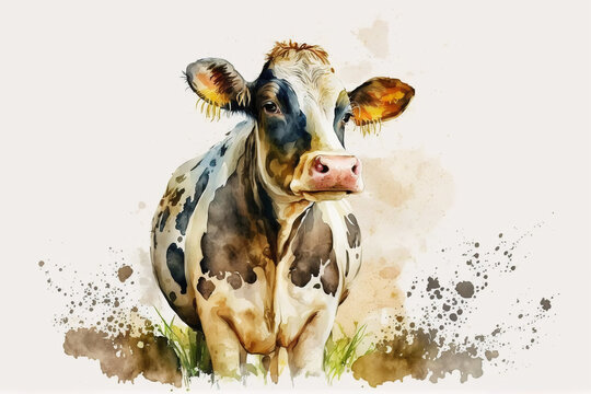 Cow Illustration, Watercolor painting  Graphic Design.