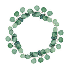 Eucalyptus watercolor frame. Hand painting clipart on an isolated background. Print for wedding invitation, designers, decoration, textile, poster, scrapbooking, card, invitation, tags, printing