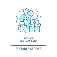 Reduce bounce rate turquoise concept icon. Digital marketing gamification pros abstract idea thin line illustration. Isolated outline drawing. Editable stroke. Arial, Myriad Pro-Bold fonts used