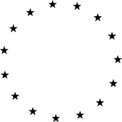 Stars of various sizes arranged in a circle.  Black star shape, round frame, border vector image