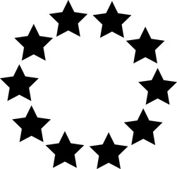 Stars of various sizes arranged in a circle.  Black star shape, round frame, border vector image
