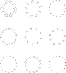 Stars of various sizes arranged in a circle.  Black star shape, round frame, border vector image
