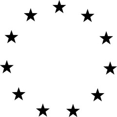 Stars of various sizes arranged in a circle.  Black star shape, round frame, border vector image