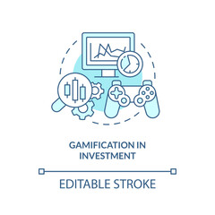 Gamification in investment turquoise concept icon. Motivational design trend abstract idea thin line illustration. Isolated outline drawing. Editable stroke. Arial, Myriad Pro-Bold fonts used