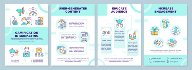 Gamification in marketing mint brochure template. Leaflet design with linear icons. Editable 4 vector layouts for presentation, annual reports. Arial-Black, Myriad Pro-Regular fonts used