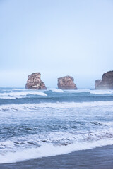 Two famous twin rocks (Dunbarriak) next to Hendaia beach at the Basque Country's coast.