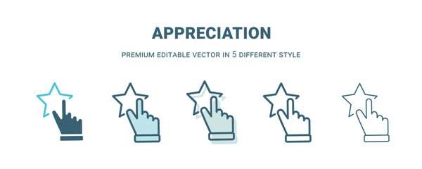 appreciation icon in 5 different style. Outline, filled, two color, thin appreciation icon isolated on white background. Editable vector can be used web and mobile