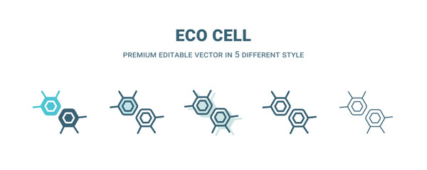 eco cell icon in 5 different style. Outline, filled, two color, thin eco cell icon isolated on white background. Editable vector can be used web and mobile