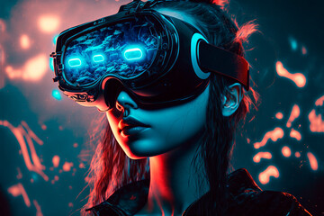 Girl with vr glasses, metaverse concept, generated ai