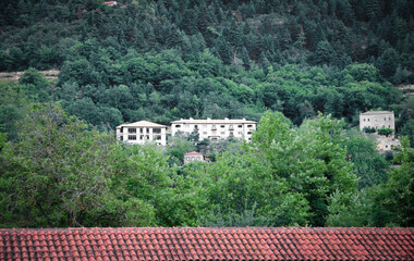 Buildings in Zarouhla village. Acahia, Greece. Greek mountainous landscapes at autumn and winter.