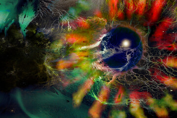 Abstrakter Hintergrund mit hellen Linien in verschiedenen Farben. Kosmos. Texture. © Sergey