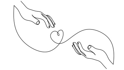 Plakat One continuous single line drawing of hand give love isolated on white background minimalism design.