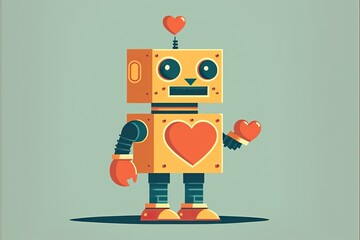 Fototapeta premium Cute robot flat illustration created with Generative AI 
