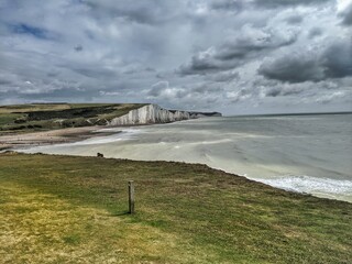 Grey and stormy at the Seven Sisters, England