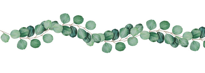 Eucalyptus watercolor border. Hand painting clipart on an isolated background. Print for wedding invitation, designers, decoration, textile, poster, scrapbooking, card, invitation, tags, printing