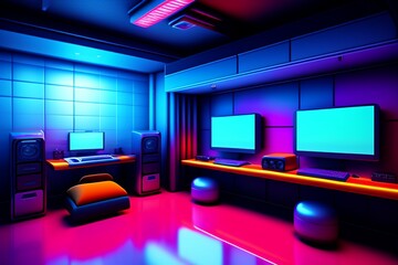 A futuristic gaming Hacker studio Wallpaper 8k Cyberpunk Real Technology 