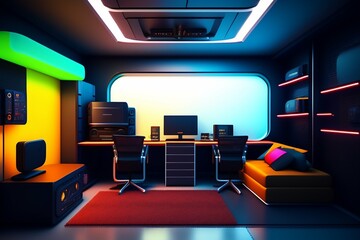 A futuristic gaming Hacker studio Wallpaper 8k Cyberpunk Real Technology 