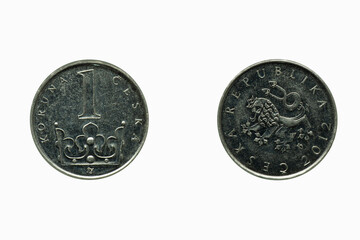 One  Koruna Coin, Front and back,  Ceska republic, front and back
