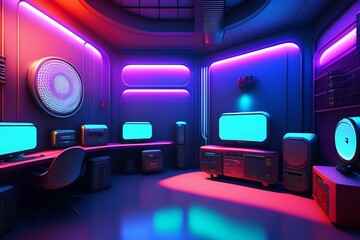 A futuristic gaming Hacker studio Wallpaper 8k Cyberpunk Real Technology 