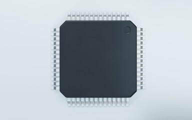 3d render of microchip or semiconductor chip, for computing.