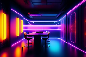 A futuristic gaming Hacker studio Wallpaper 8k Cyberpunk Real Technology 