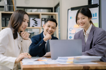 Project manager working and update tasks with milestones progress planning and professional investor working new start up project.