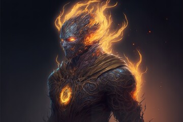 Fire elemental created with Generative AI  - obrazy, fototapety, plakaty