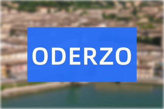 Oderzo: Der Name der italienischen Stadt Oderzo in der Region Veneto vor einem Hintergrundbild