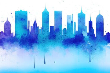 Futuristic city skyline with fog, water colour, Ai generated