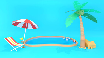Refreshing 3D Summer Sale Template With Cute Beach Objects And Swimming Island Vacation Concept Illustration