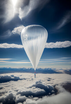 White round weather balloon with satellite technology sensors which can be used for meteoritical research or to gather gather spying surveillance data, computer Generative AI stock illustration image