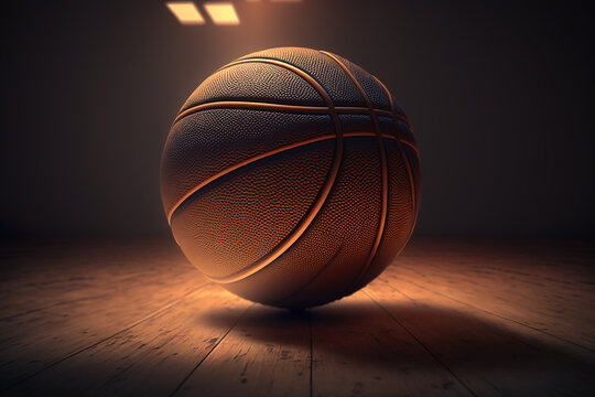 Photography of basketball ball in basketball field. Ai generated art