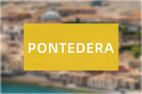 Pontedera: Der Name der italienischen Stadt Pontedera in der Region Tuscany vor einem Hintergrundbild
