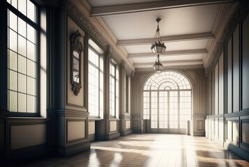 Castle Interiors, Empty Victorian Hall, Luxury Hotel Lobby, Royal Villa Abstract Generative AI Illustration